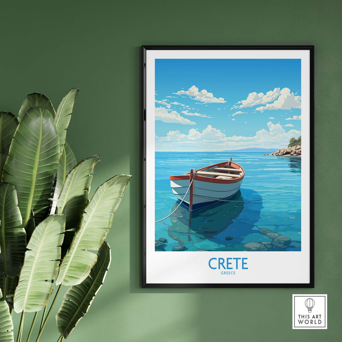 Crete Greece Rowboat Turquoise Bay Coastal Vintage Travel Poster - Image 2