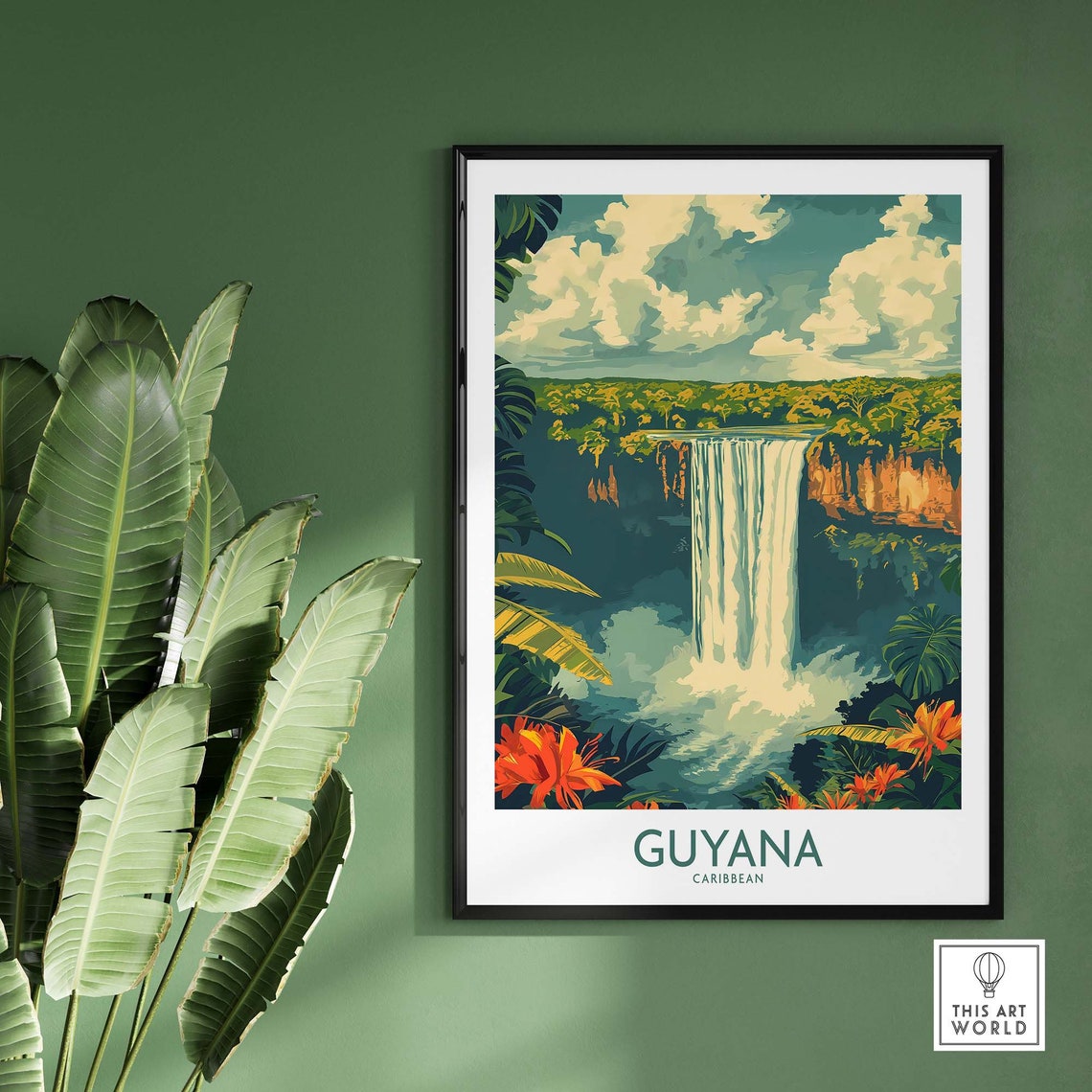 Guyana Caribbean Tropical Jungle Waterfall Rainforest Poster - Image 2