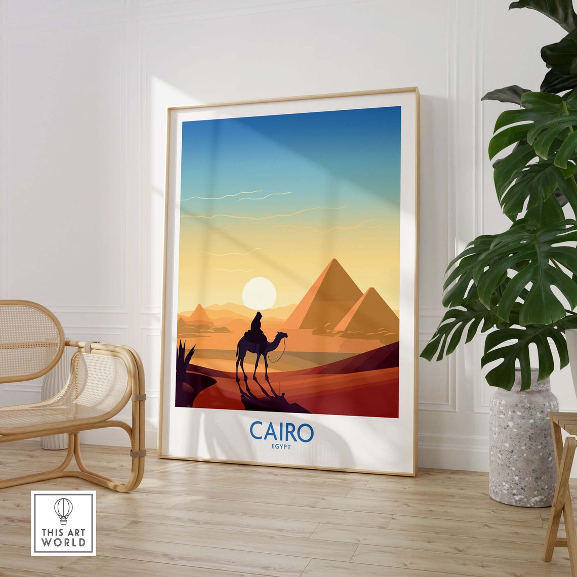 Cairo Egypt Pyramids Camel Rider Desert Sunset Travel Poster - Image 2