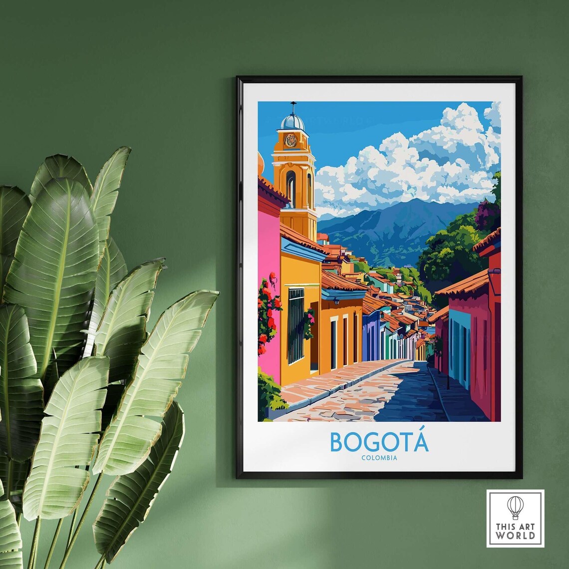 Bogota Colombia Colorful Colonial Street Church Travel Poster - Image 2