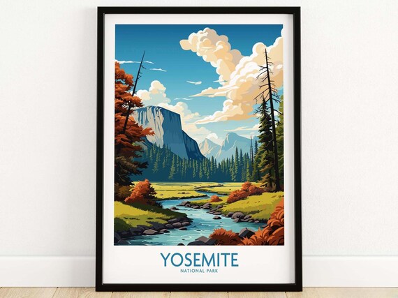 Yosemite National Park Granite Valley Winding Creek Autumn Scene Poster