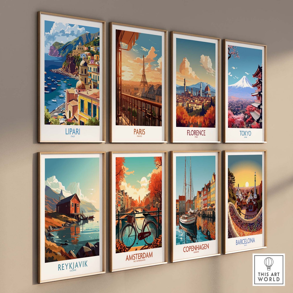 Lipari Italy Hillside Town Overlooking Colorful Harbor Bay Poster - Image 3