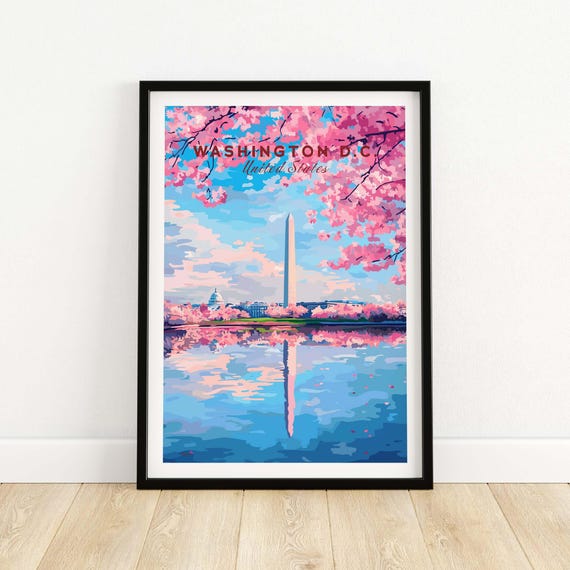 Washington Dc Cherry Blossom Poster Spring Wall Decor Travel Art Vintage Style Print Floral Home Accent Seasonal Gift