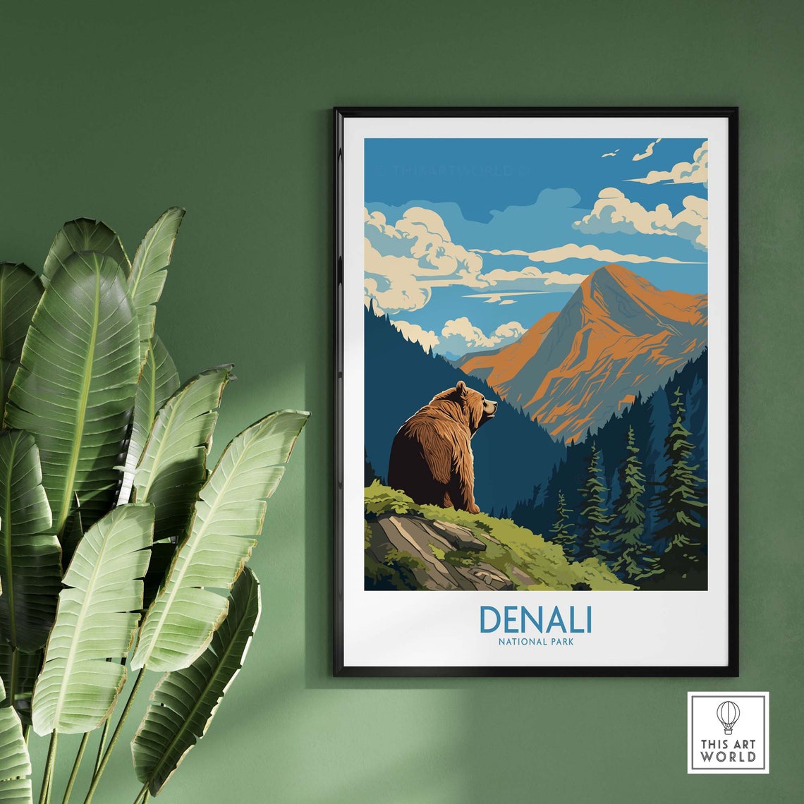 Denali National Park Grizzly Bear Mountain View Travel Poster - Image 2