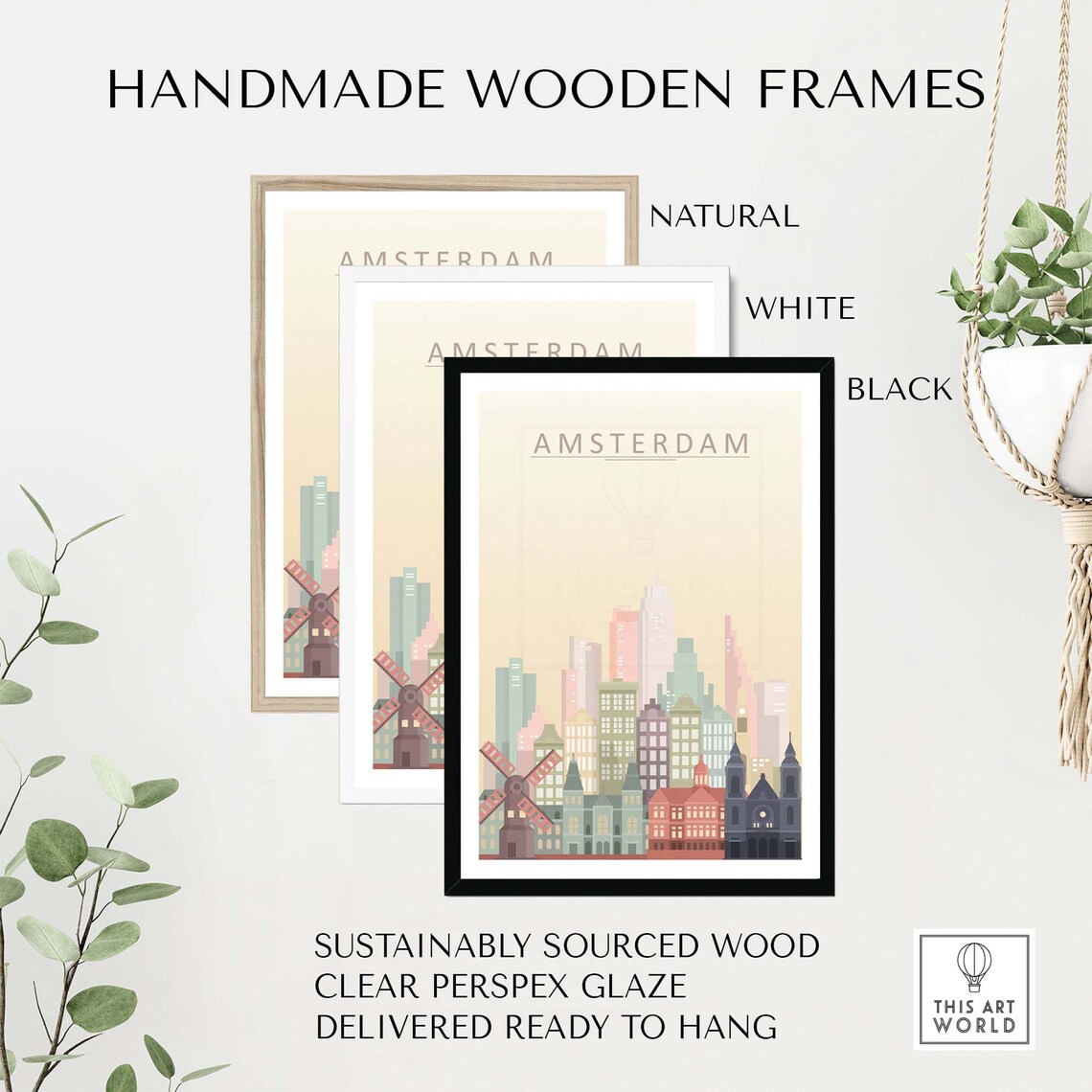 Amsterdam Skyline Travel Poster, Cityscape Decor - Image 2