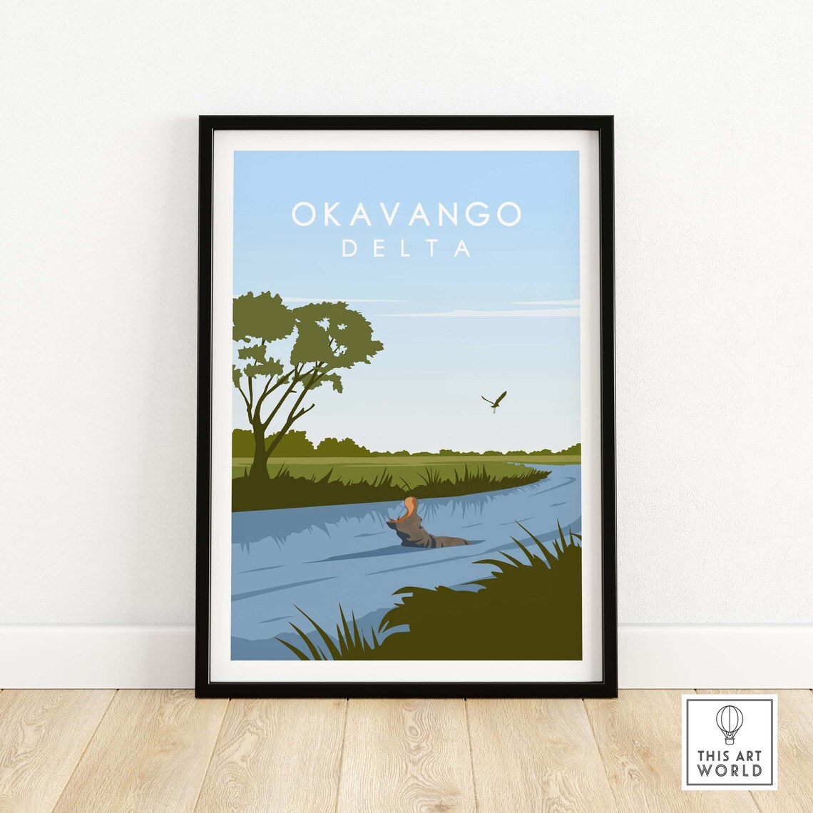 Okavango Botswana Travel Poster, Africa Wall Art