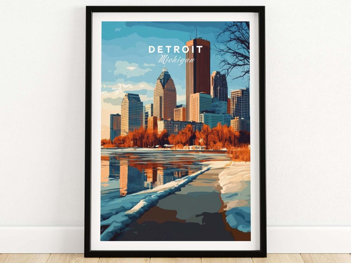 Detroit Michigan Print Detroit Wall Decor Detroit Poster Usa Travel Prints Detroit Art Print Detroit Illustration Detroit Wall Art Gift
