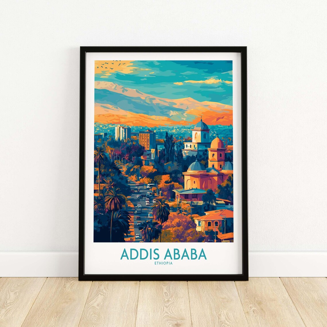 Addis Ababa Ethiopia Vibrant Cityscape Illustration Travel Wall Poster