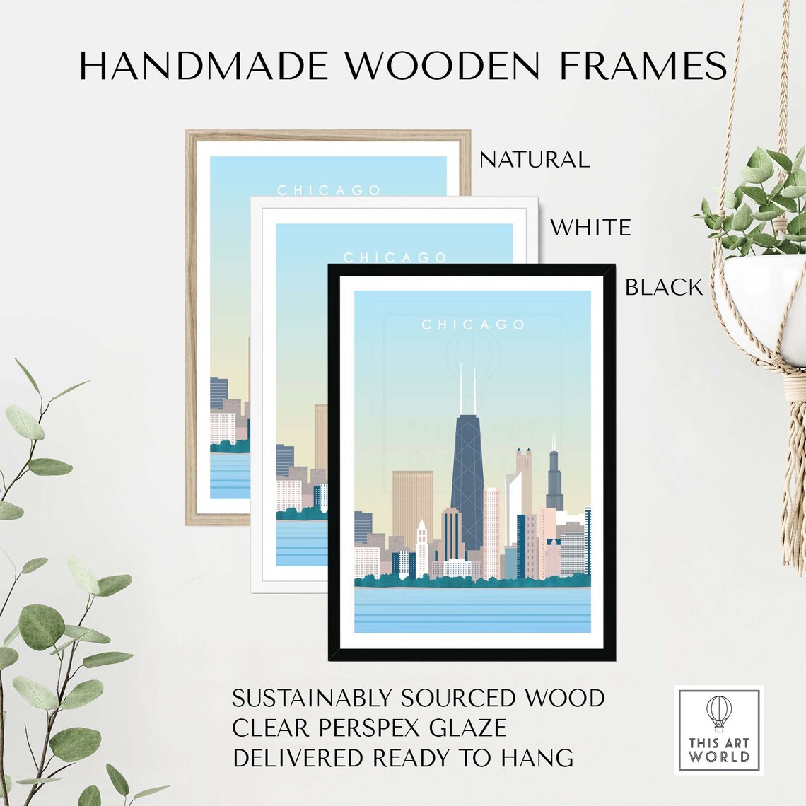Chicago Travel Poster, City Skyline Wall Art - Image 2