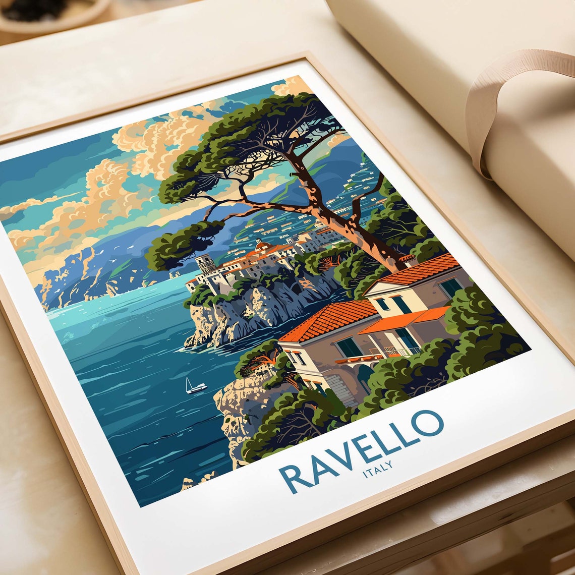 Ravello Amalfi Coast Cliffside Villa Umbrella Pines View Poster