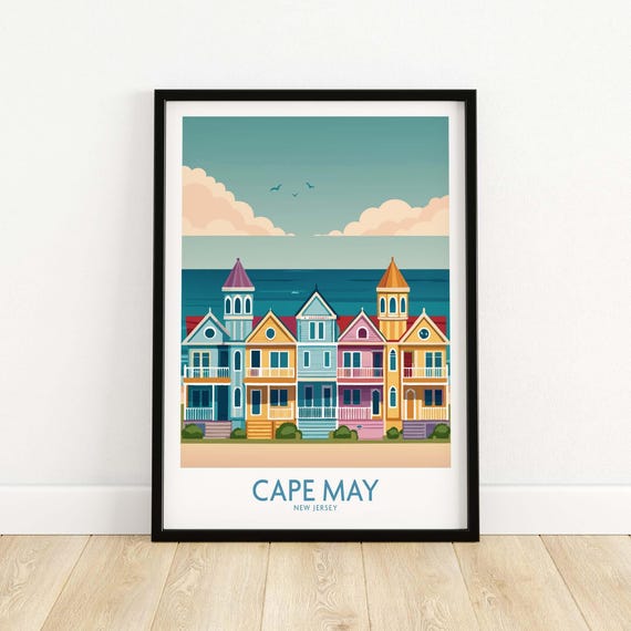 Cape May Seaside Charm Wall Art Retro New Jersey Coastal Decor Poster Print Gift Lovers
