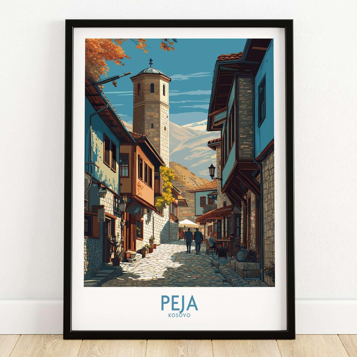 Peja Kosovo Old Town Street Historic Tower Travel Art Poster