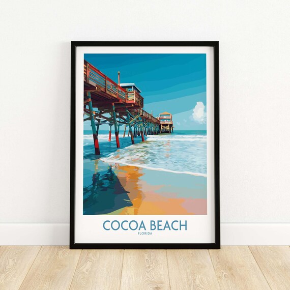 Cocoa Beach Florida Wooden Fishing Pier Turquoise Surf Poster