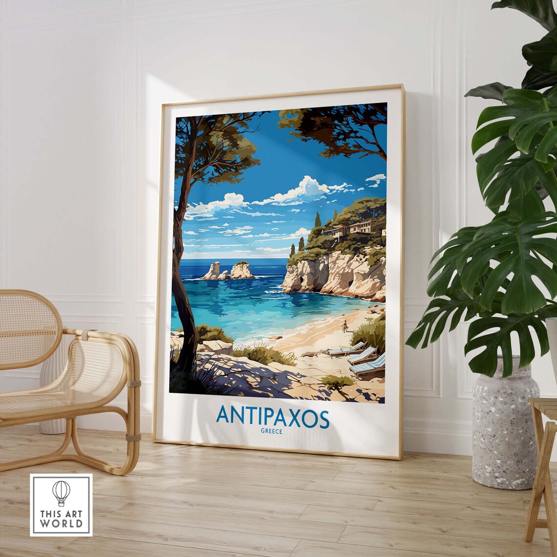 Antipaxos Greece Rocky Cove Turquoise Sea Vintage Travel Poster - Image 3