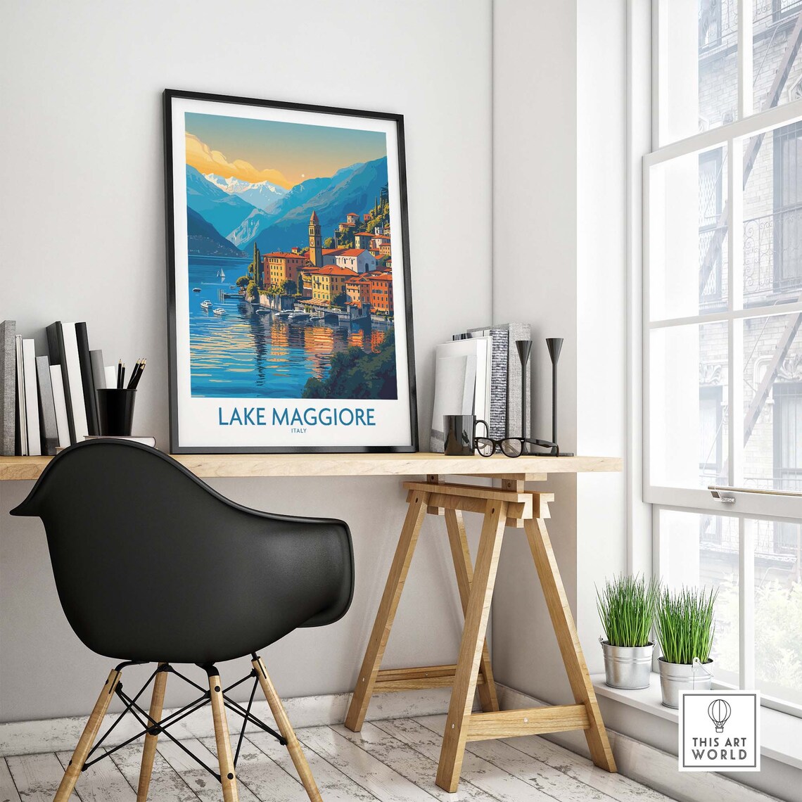 Lake Maggiore Italy Lakeside Village Bell Tower Travel Poster - Image 4
