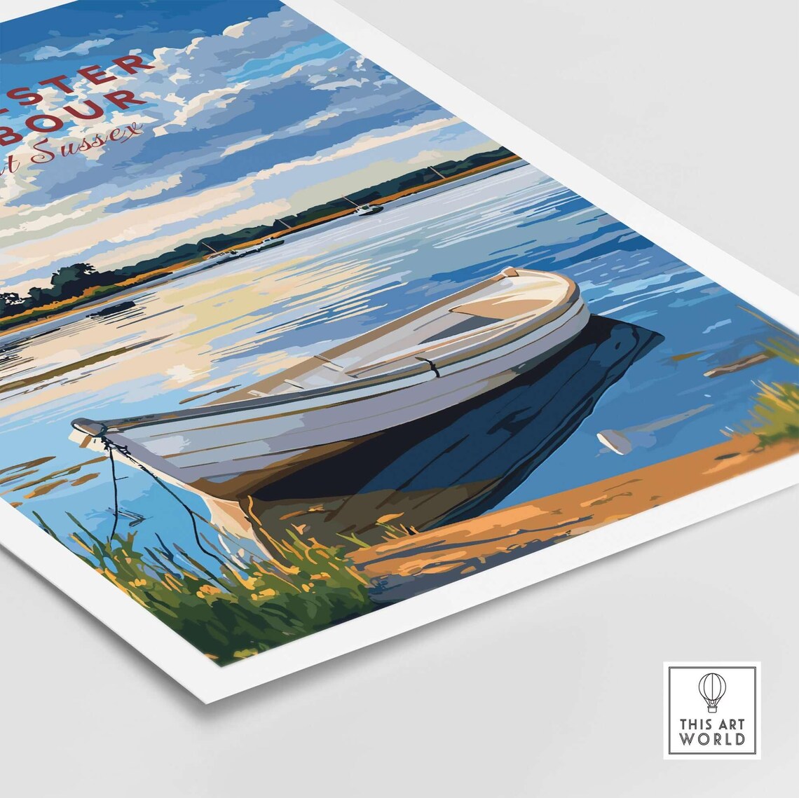 Chichester Harbour Sunset Rowboat West Sussex Travel Art Poster - Image 4