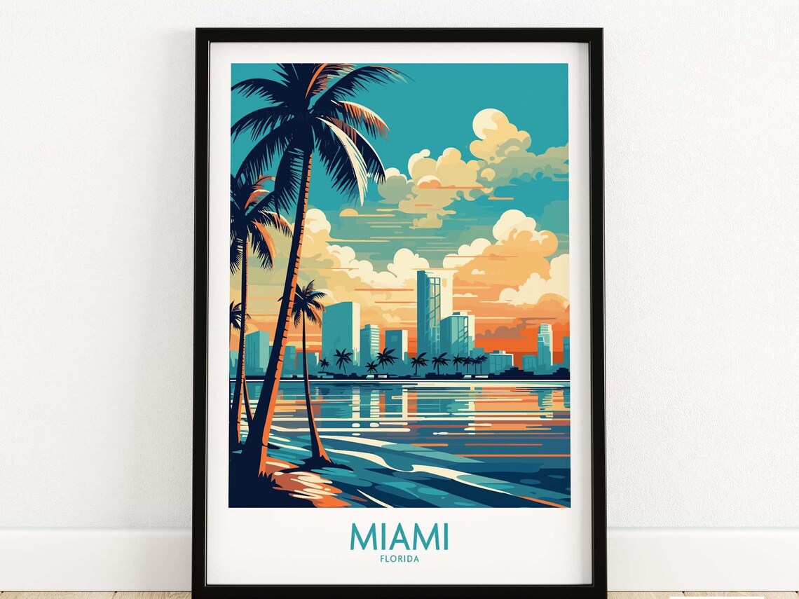 Miami Travel Poster, Personalized Illustration Art