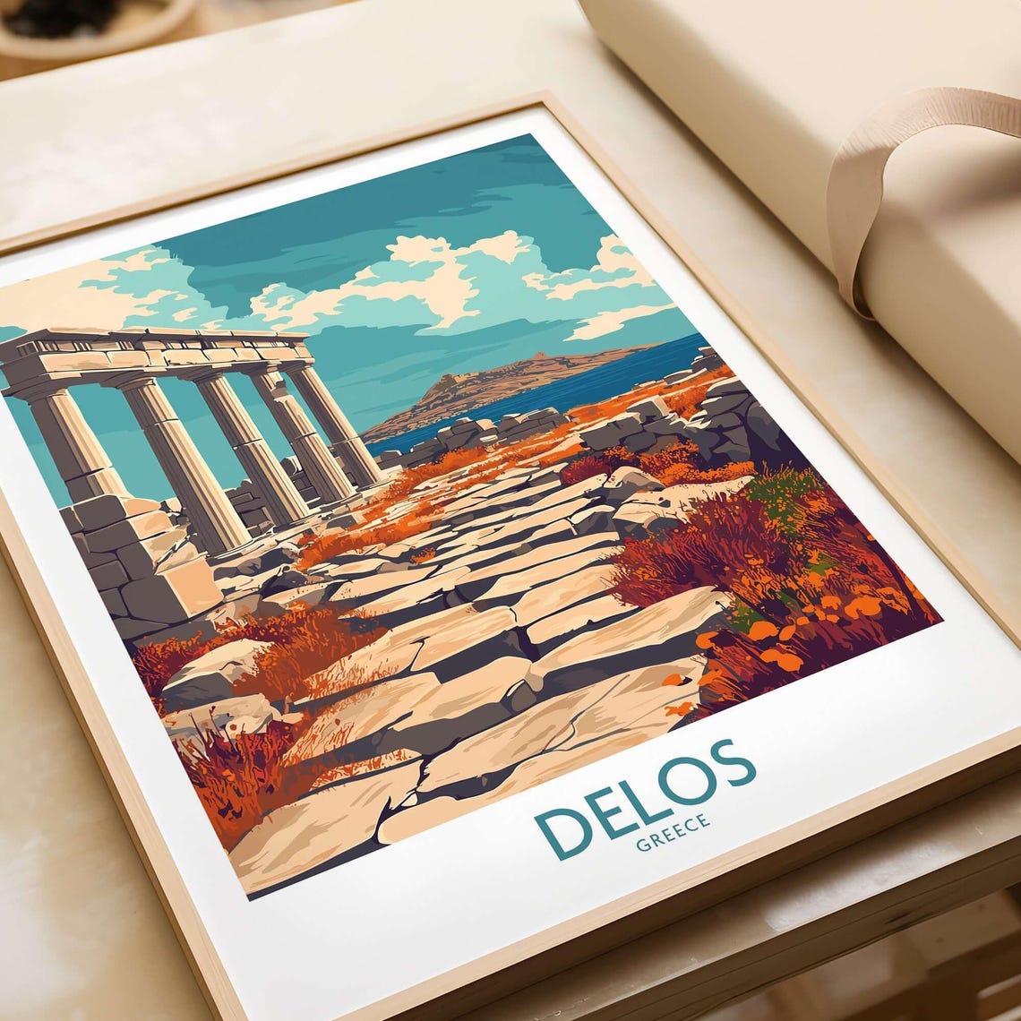 Delos Greece Ancient Temple Ruins Aegean Coast Travel Poster