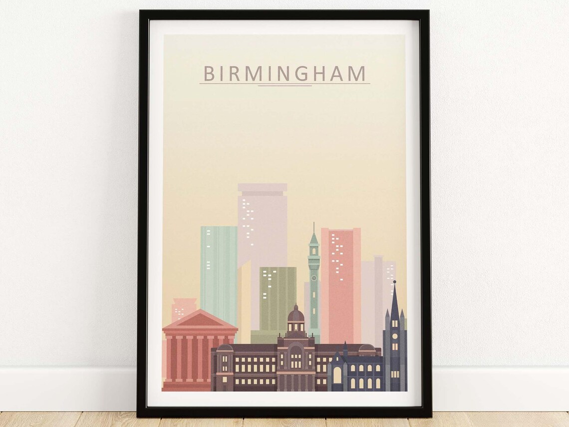 Birmingham UK Skyline Poster, Cityscape Art Print