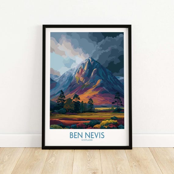 Ben Nevis Wall Art Scotland Moody Skies Scottish Highlands Travel Poster Gift For Home Decor