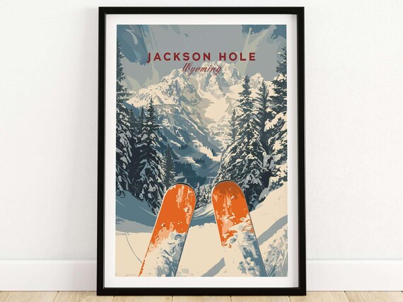 Jackson Hole Ski Lodge Poster, Winter Sports Art