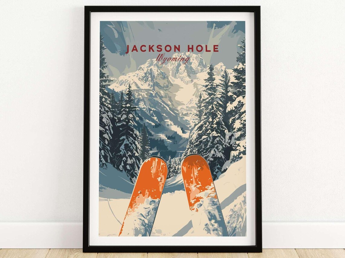 Jackson Hole Ski Lodge Poster, Winter Sports Art
