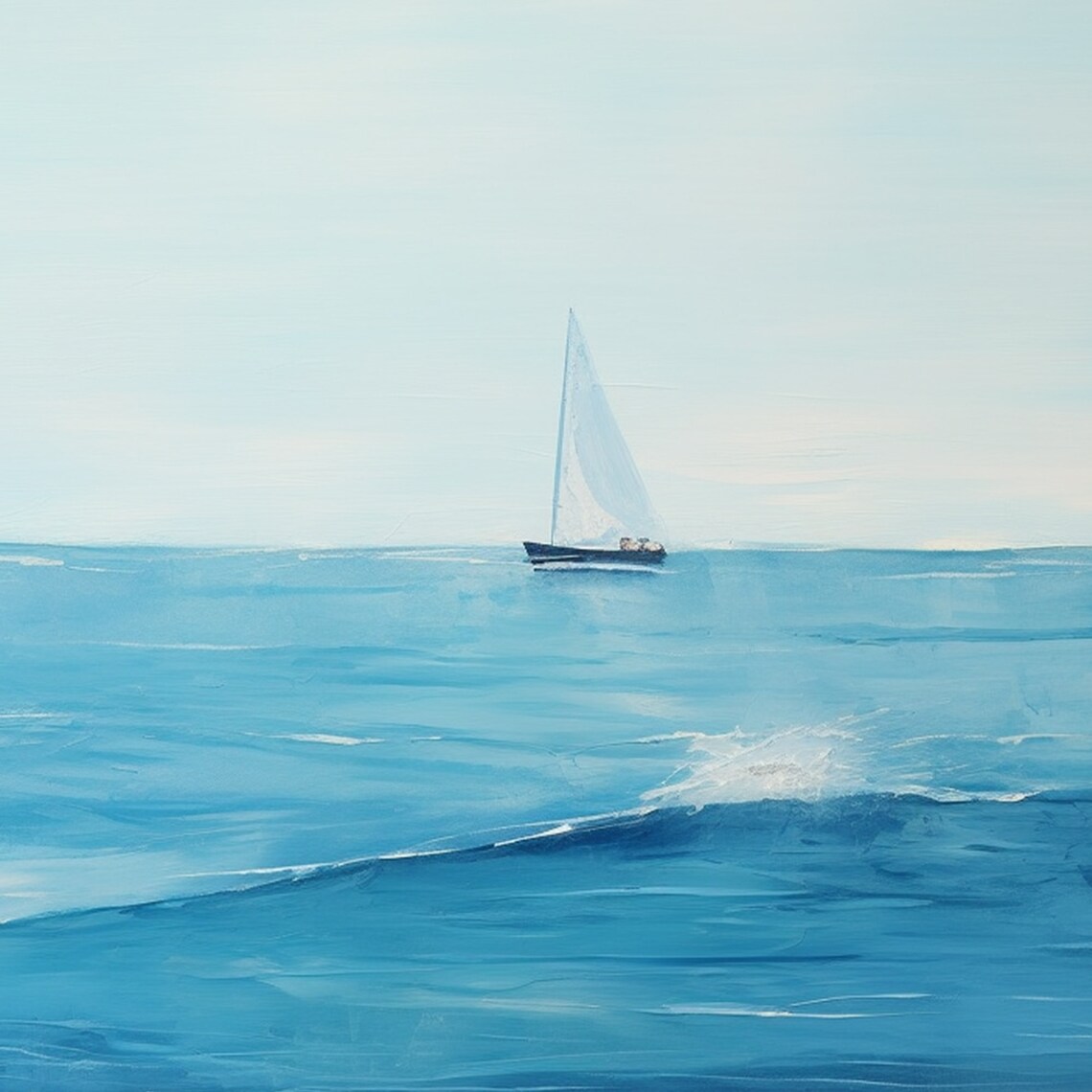 Minimalist Blue Ocean With Lone Sailboat Calm Seascape Poster - Image 2