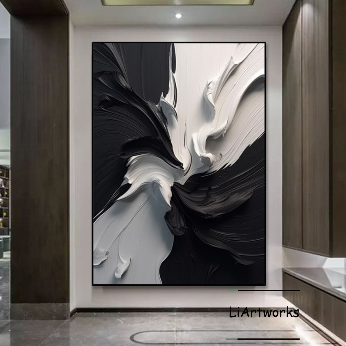 Black And White Swirl Textured Abstract Monochrome Art Poster - Image 3