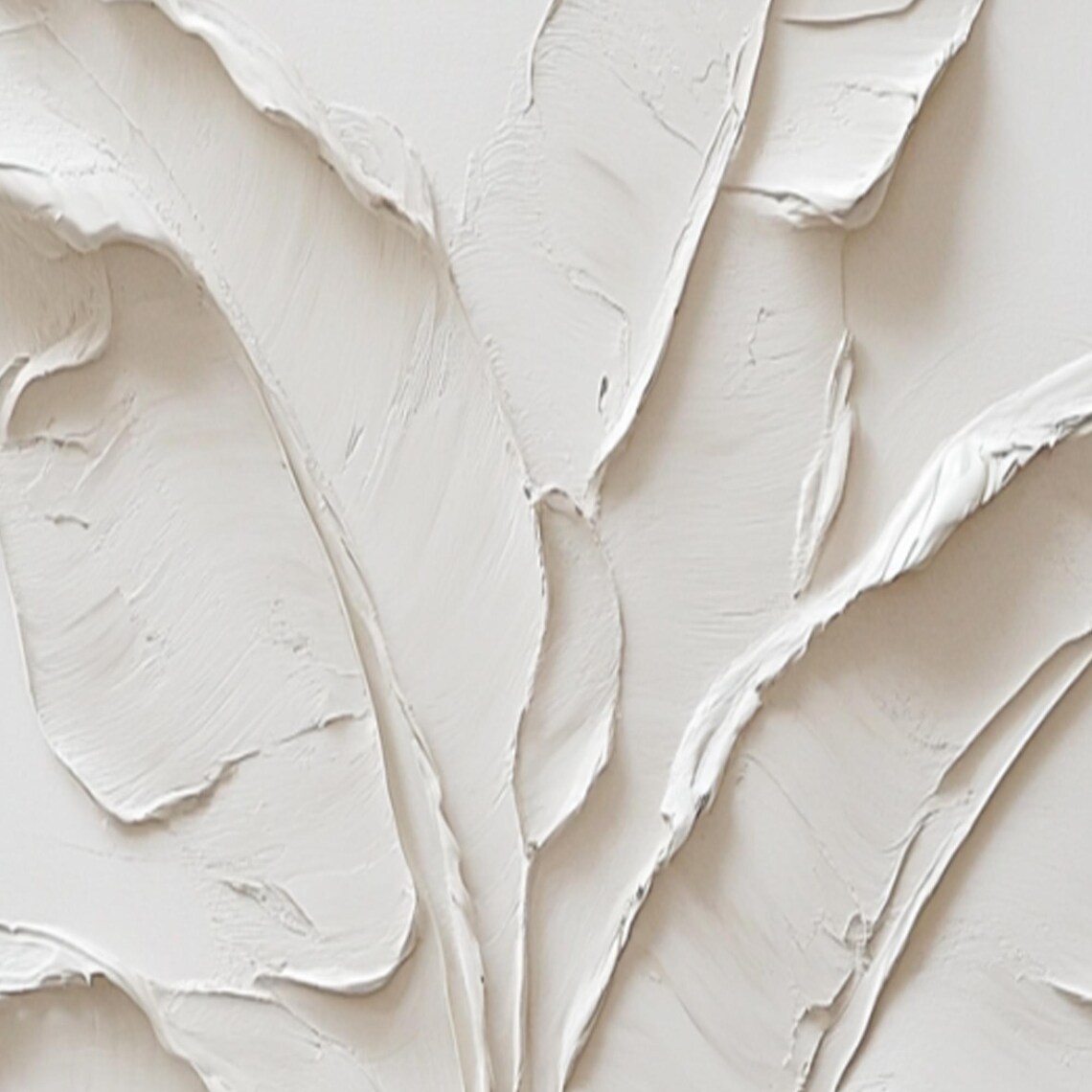 White Banana Leaves in Raised Plaster Relief Botanical Wall Art - Image 2