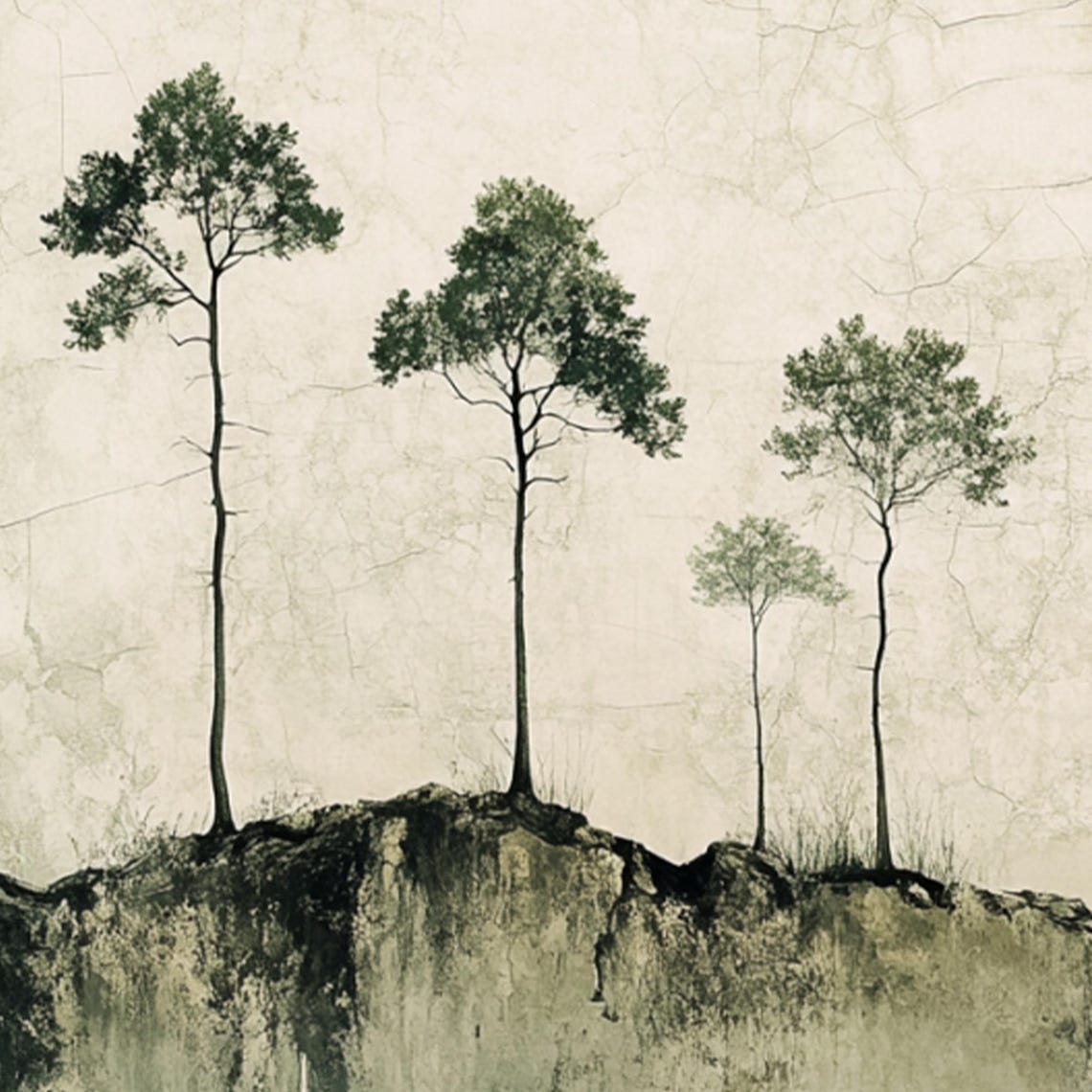 Large Green Abstract Landscape Oil Painting Original Trees Of Life Painting On Wabi Sabi Landscape Painting Living Room Wall Deocr - Image 2