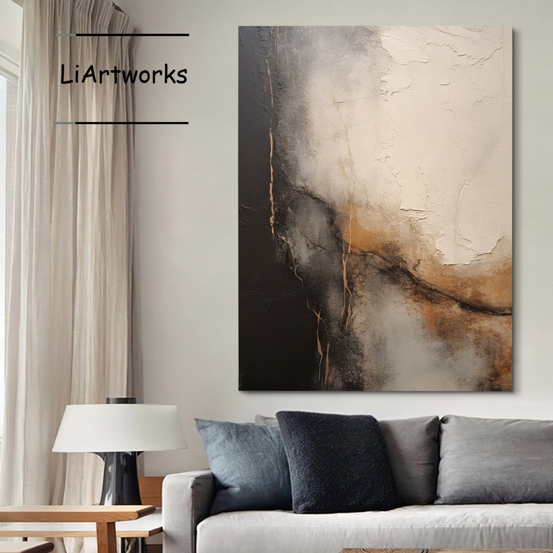 Black Brown Abstract With Gold Veins Wabi Sabi Textured Poster - Image 3
