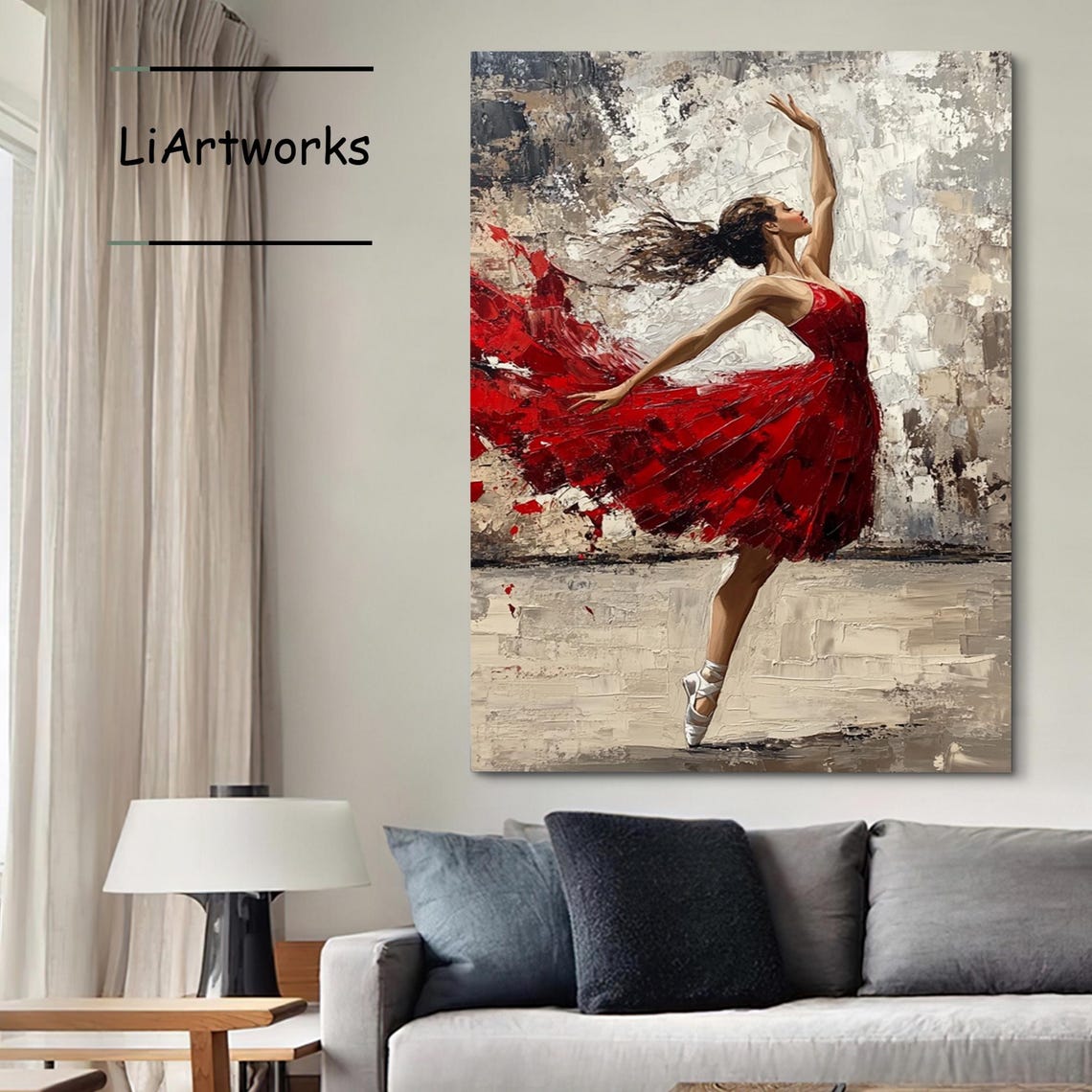 Passionate Ballerina In Red Dress Abstract Background Art Poster - Image 3