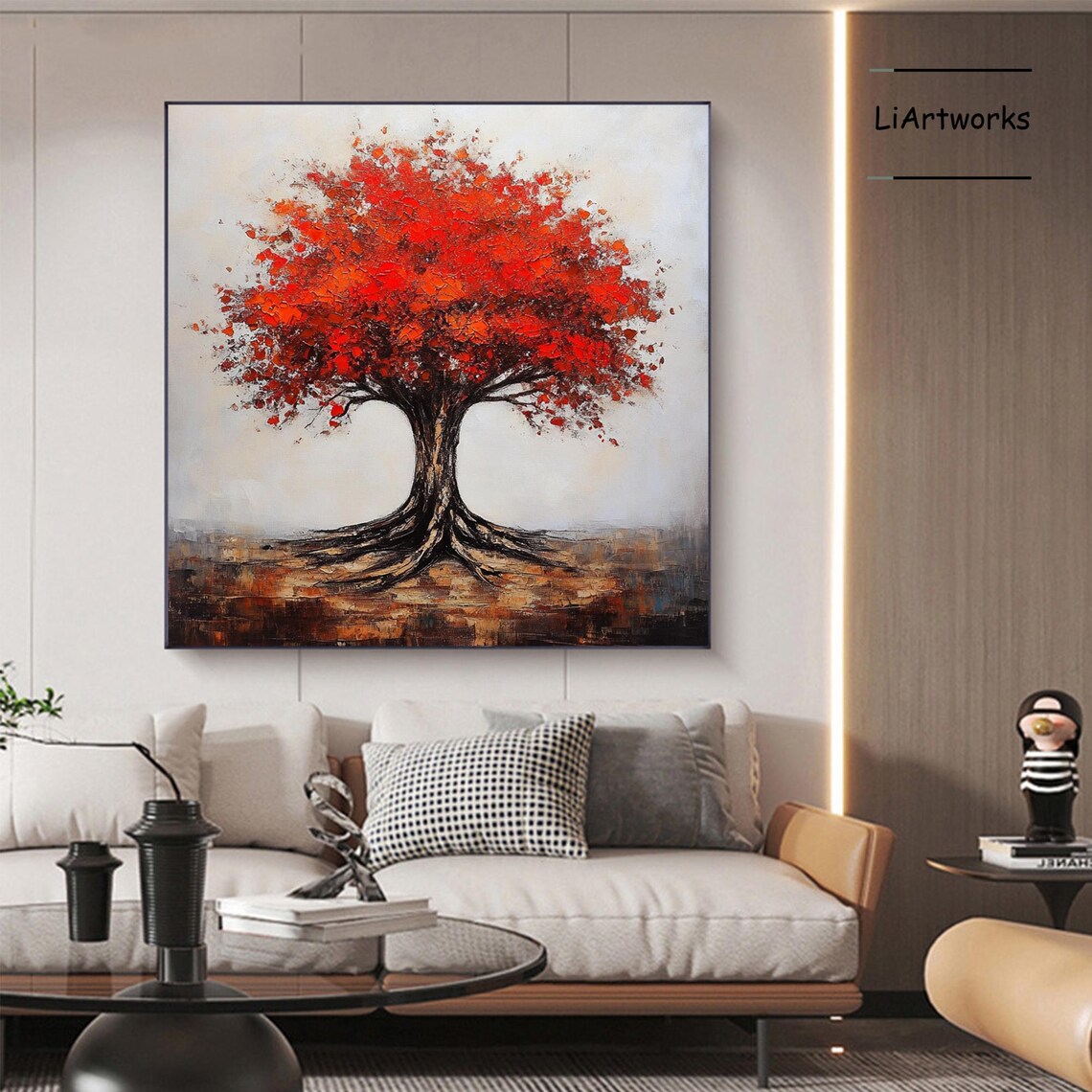 Fiery Red Autumn Tree With Thick Impasto Painted Foliage Art Poster - Image 3