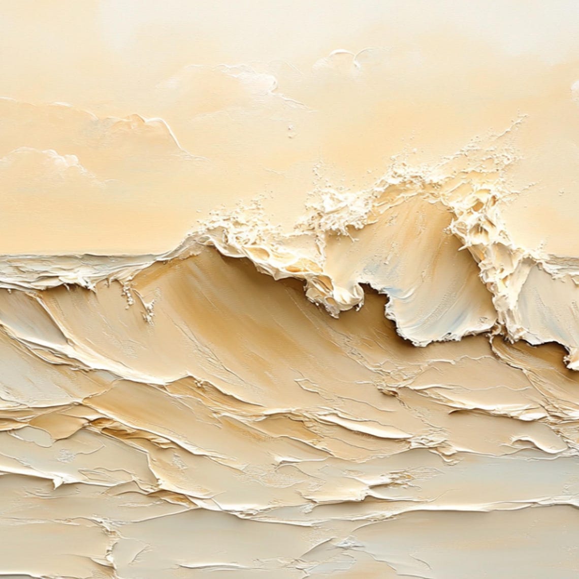 Warm Sand Toned Ocean Wave Crest in Textured Impasto Art Poster - Image 2