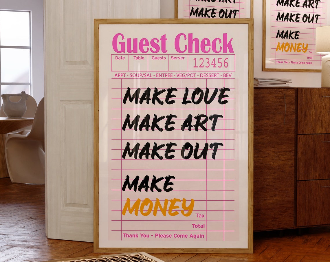 Make Love Make Art Make Out Make Money Retro Guest Check Poster