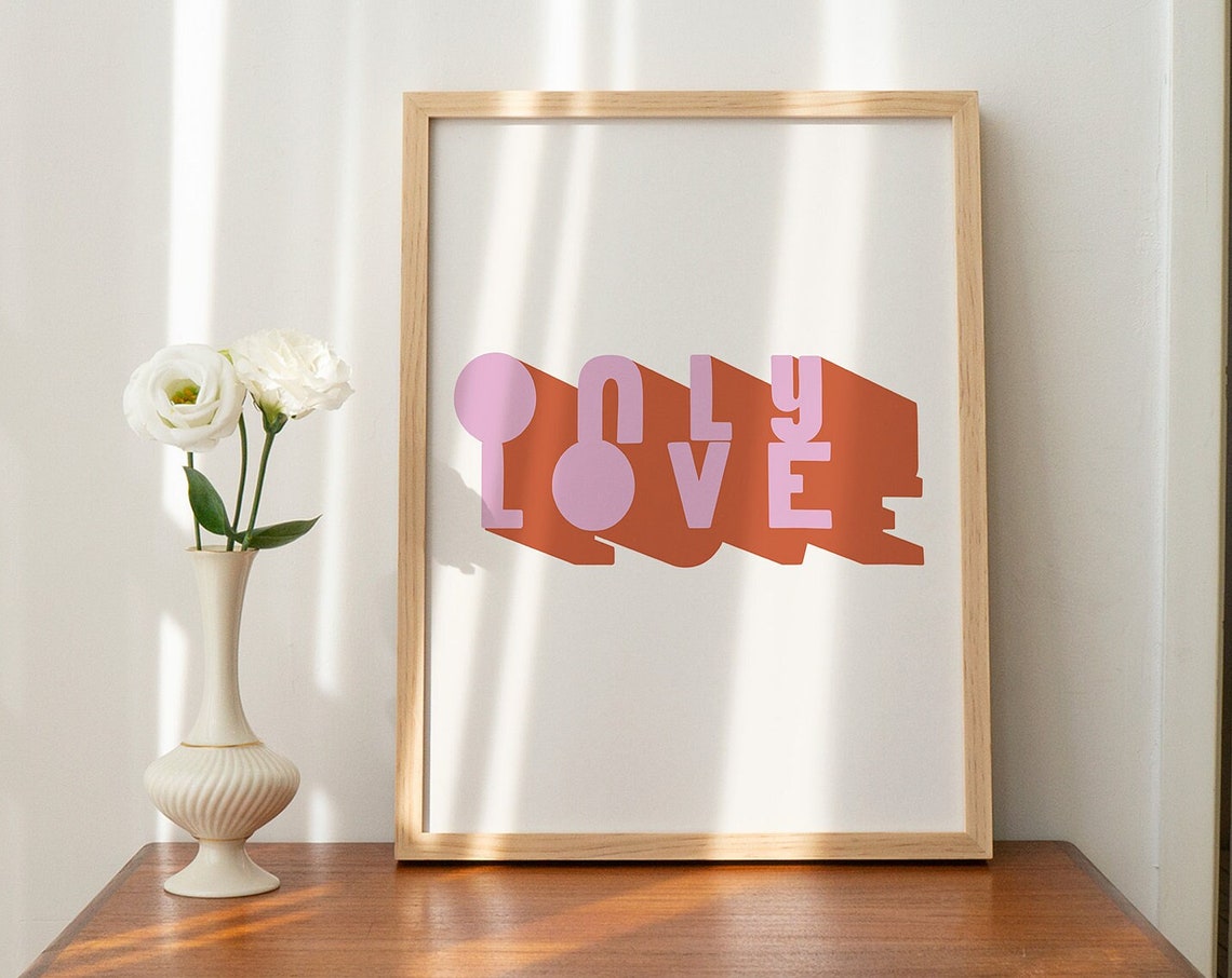 Only Love Retro 3D Shadow Typography Minimalist Positivity Poster