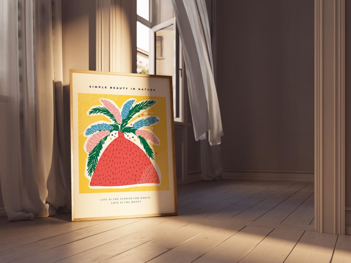 Simple Beauty In Nature Red Vase Palm Fronds Yellow Quote Poster Print - Image 2