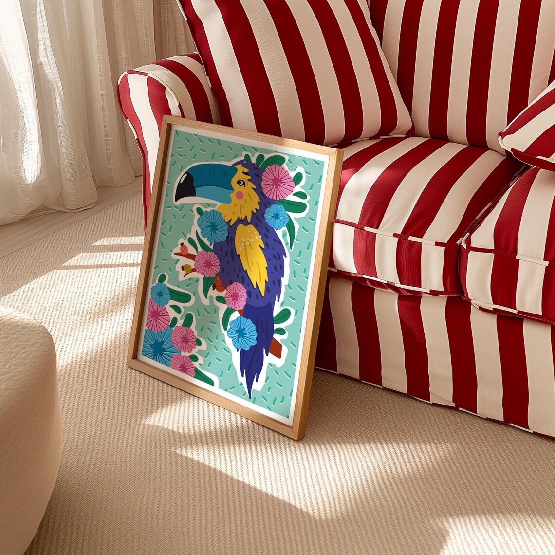 Colorful Toucan Tropical Bird Flower Folk Art Jungle Wildlife Poster - Image 4