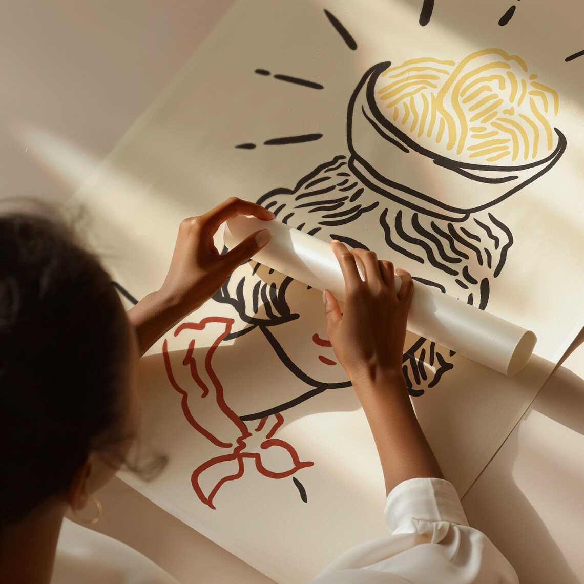 Pasta Lover Spaghetti Bowl Hat Woman Whimsical Italian Kitchen Poster - Image 3