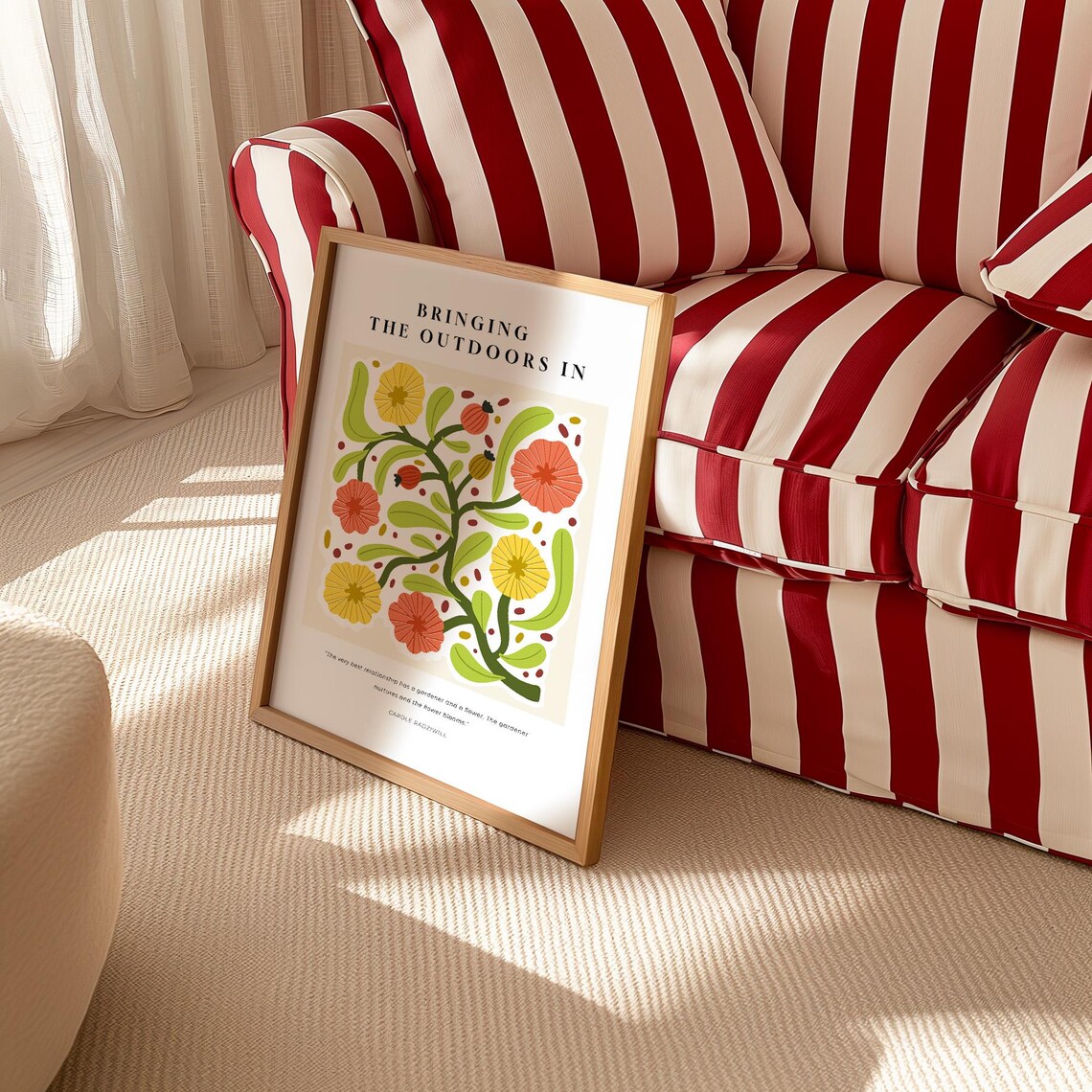Bringing The Outdoors In Botanical Quote Yellow Red Floral Wall Print - Image 4