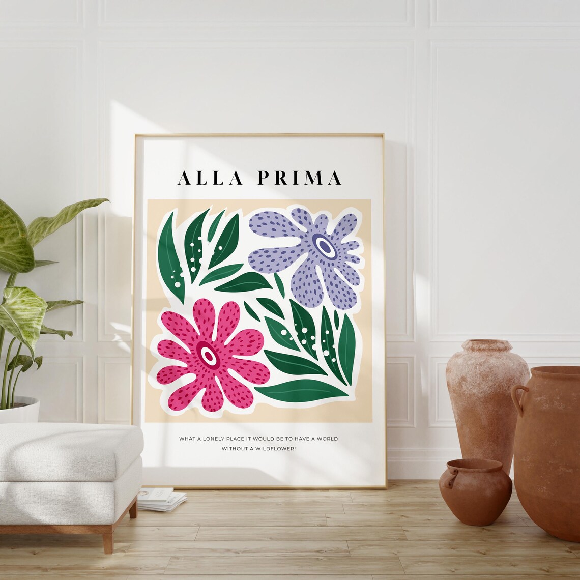 Alla Prima Wildflower Quote Pink Purple Blooms Gallery Floral Poster
