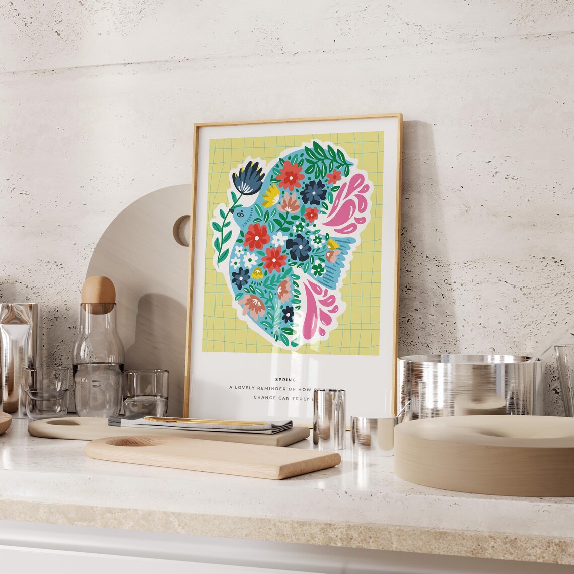 Spring Floral Bird Quote Colorful Flower Illustration Botanical Poster - Image 2