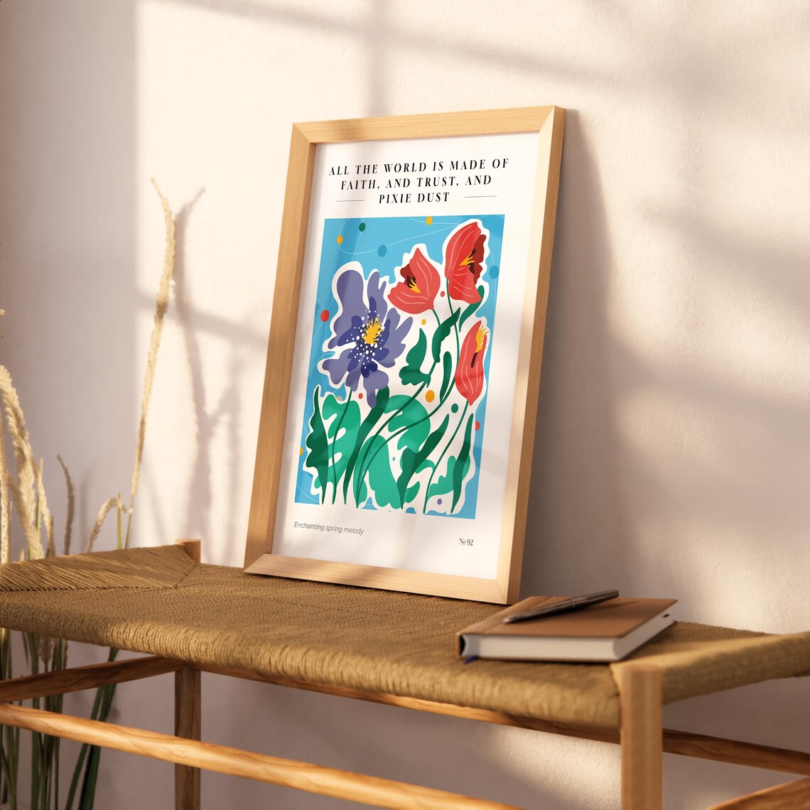 Faith Trust and Pixie Dust Quote Purple Iris Red Poppy Floral Poster - Image 2