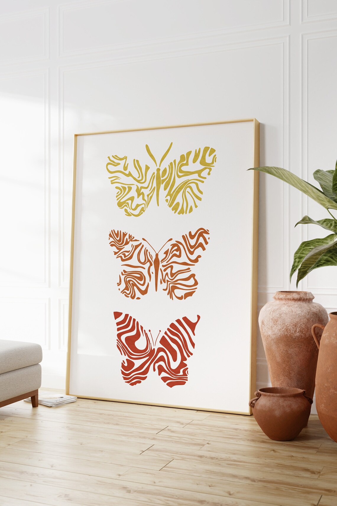 Trippy Butterfly Trio Gold Orange Red Psychedelic Art Poster - Image 4