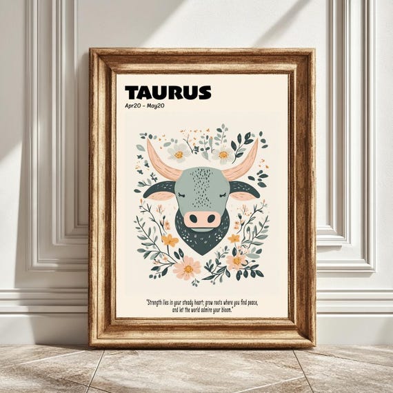 Taurus Zodiac Art Print, Pastel Astrology Decor