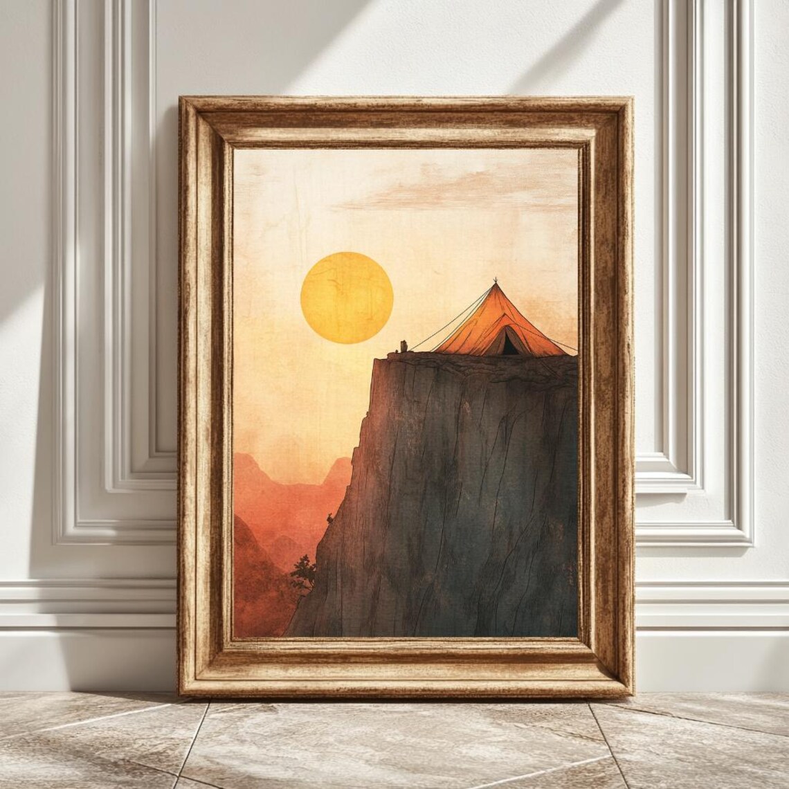 Mountain Tent Illustration, Nature Drawing Art Print