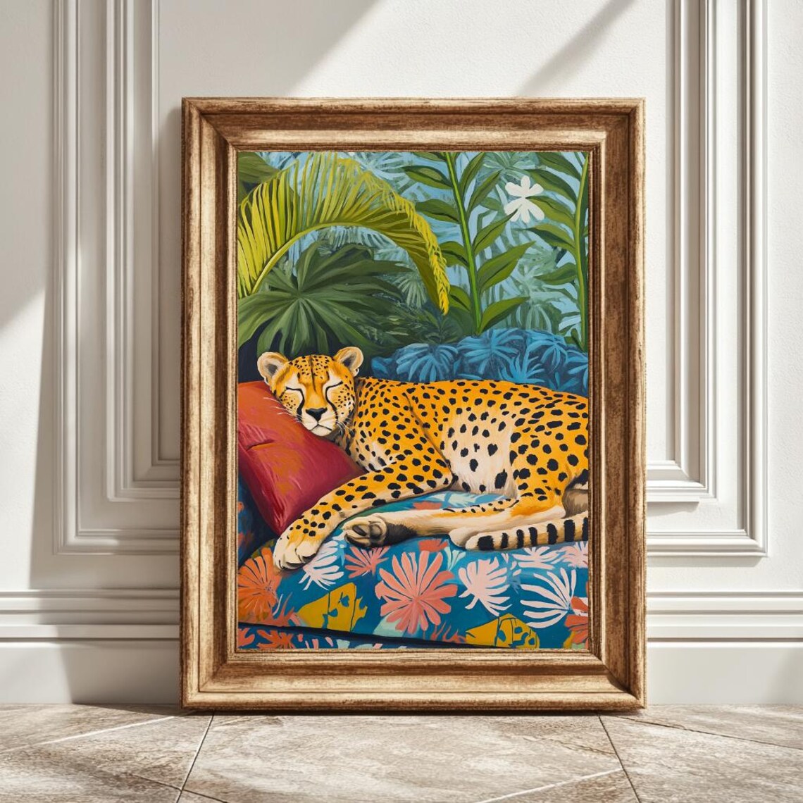 Matisse-Inspired Cheetah On A Sofa, Art Print