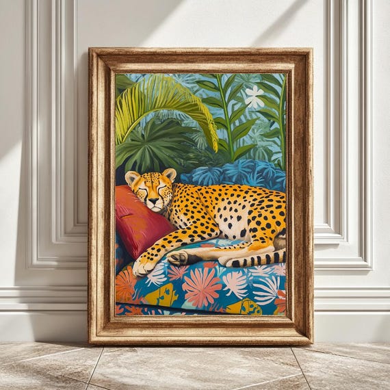 Matisse-Inspired Cheetah On A Sofa, Art Print