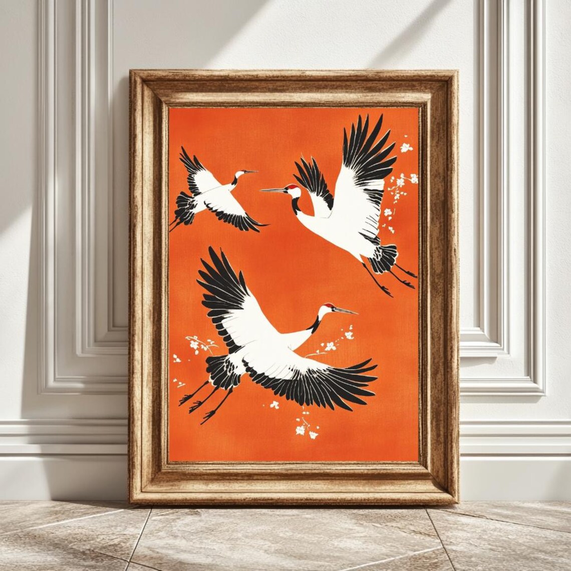 Three Cranes In Flight Japanese Art Print