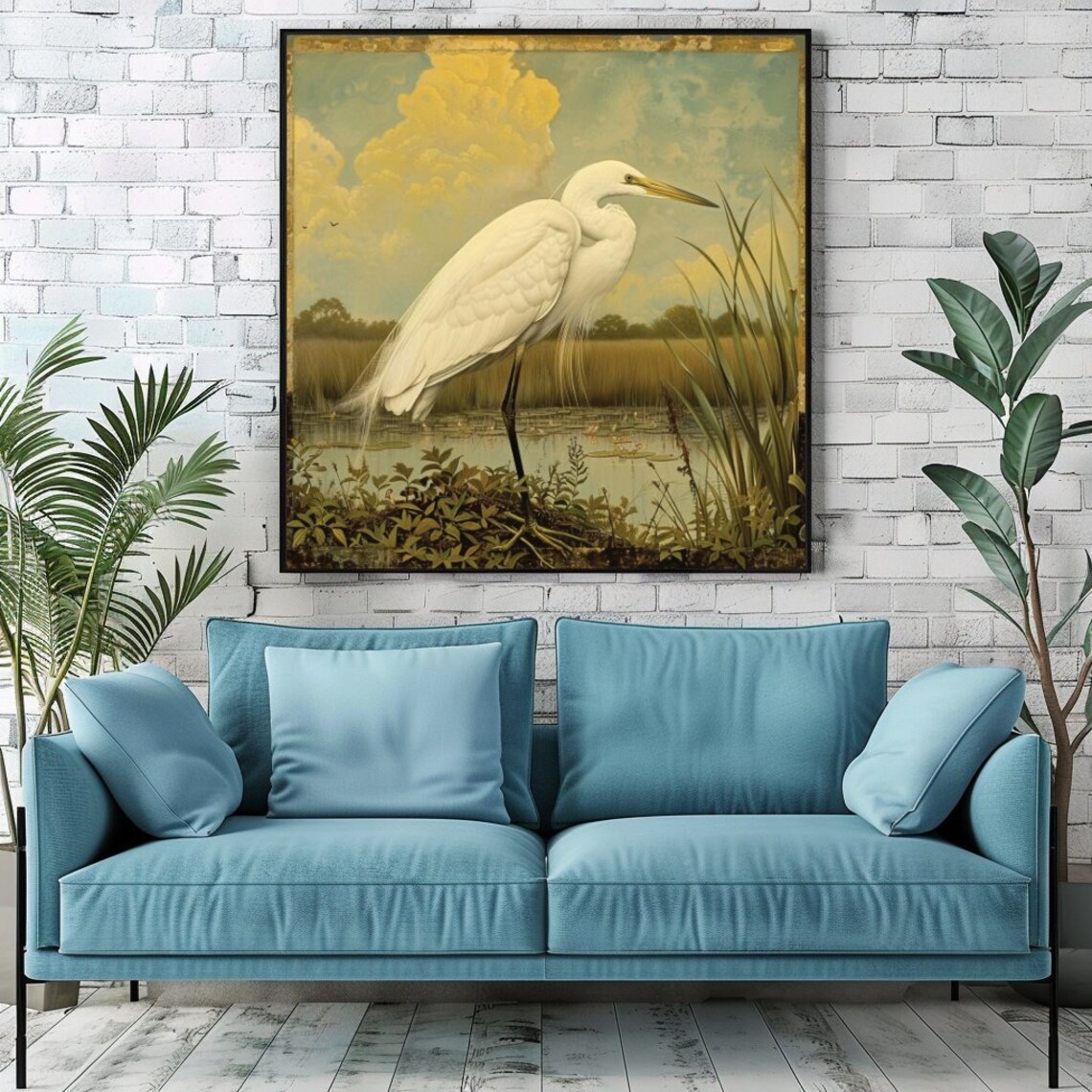 Single Egret, William Morris-Inspired Art Print
